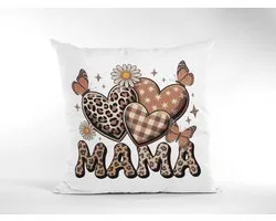 Boho Mama Sierkussen - Luipaard Harten, Vlinders & Madeliefjes - Rustiek Home Decor Cadeau voor Mama