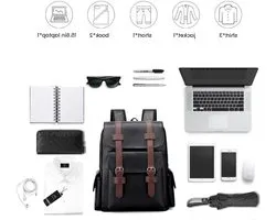 FUNSEED Backpack for Men, Large Capacity 15.6 Inch Laptop Bag Vintage PU Leather Shoulder Bag for Travel Work