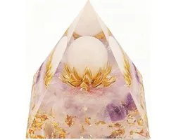 Flower of Life Reiki Healing Crystal Pyramids,White Agate&Lavender Amethyst Gemstone pyramid Energy Tower For Yoga,Meditation Protection,Desktop Ornament,Gifts