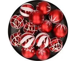 Boules de Noël décorées Feeric Christmas - 25x pcs - 6 cm - rouge - plastique