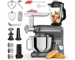 Fentic Robot Pâtissier – 2000W – Robot de Cuisine – Food Processor – Bol de Mélange 6,2L – Inclus Hachoir à Viande, Blender et Accessoires Supplémentaires – Anthracite