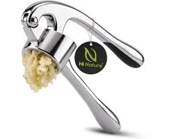 HI NATURE™ knoflookpersen - Premium Knoflookpers met RVS Coating - Gemberpers - Garlic press - Ergonomische Handgreep knoflook pers - Duurzaam & Vaatwasserbestendig - Zilver (RVS)