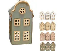 netproshop Wind light house for tealight approx. 8 x 6 x H 16 cm ceramic, color: green, selection: Vienna