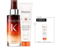Kérastase Nutritive Leave-in Duo + Cadeau - Nutritive 8H Magic Night Nachtserum 90ml & Nectar Thermique Voedende & Hittebeschermende Leave-in Crème 150ml + Lait Vital Conditioner 75ml Cadeau - Dik, Droog haar