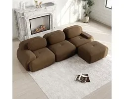 Modulair hoekbank - driezitsbank - frameloze bank - ergonomische extra brede armleuning - corduroy - bruin