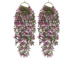 DEMIUKO Pack of 4 Artificial Plants Hanging Artificial Plants Flowers Net Real 70 cm Long Hanging Lumen Red Plastic Plants Wall Decoration Vines for Indoor Outdoor Balcony Garden Pot Decoration