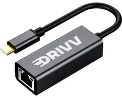 Drivv. USB-C naar Ethernet Adapter / Internet / Netwerk - 10/100/1000 Mbps - Grijs