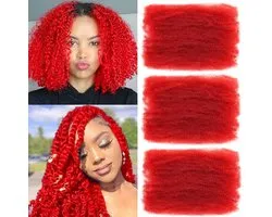 16 Inch Afro Kinky Curly Synthetisch Haar Bulk 3 Pakken Marley Twist Haar Bulk voor Dreadlock Extensions Spring Afro Twist Haar Bulk voor Mini Twist Reparatie Locs (Rood#, 16 Inch)