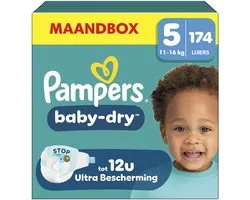 Pampers Baby-Dry Taille 5 - 174 Couches - 11kg-16kg - Pack 1 Mois