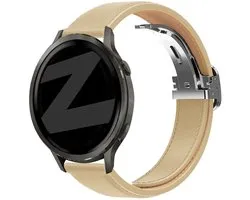 Bracelet en cuir Bandz 'D-Type' compatible avec Samsung Galaxy Watch 7 (40/44mm) / Galaxy Watch 6 (Classic) / Galaxy Watch 5 (Pro) / Galaxy Watch 4 / Watch 3 / Watch FE / Polar Ignite 3-2 / Pacer / Unite / Huawei GT3 - GT2 / Amazfit GTS 4-3-2 (Crème)