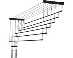 KADAX Plafondwasdroger, wasdroger voor het plafond 6, wanddroger met polyethyleen beklede stalen spijlen, plafonddroger, draagvermogen 12 kg (6x 180/zwart)