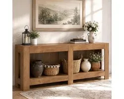 Tribesigns Consoletafel - Sidetable met Opbergruimte - 200 x 35 x 85 cm - Landhuisstijl - Bruin - Console Tafel voor Hal, Woonkamer, Entree