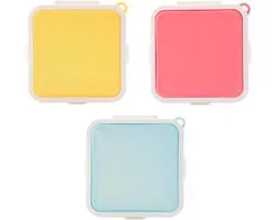 longziming Set van 3 Sandwich Boxen – Silicone Bento Lunchbox - Herbruikbaar – Brooddoos – Toast Container – Voor Thuis, School, Restaurant - Geel Rood Blauw