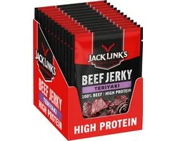 Jack Link's Teriyaki Beef Jerky - High Protein - 100% Beef - Hoog in Eiwitten - Ideale Proteine Snack - voor Tussendoor, Onderweg of voor het Sporten - 12x60g