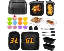 Airfryer accessoires set voor Philips Dual Basket 3000/5000 Serie – 28 delig – geschikt voor 3L & 6L – BPA-vrij siliconen – 304 roestvrij staal – grillrek – spiezen – vaatwasserbestendig – inclusief muffinvormpjes