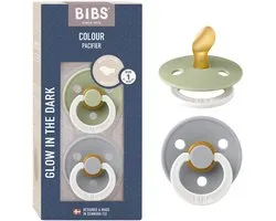 BIBS Colour Glow Fopspeen - 0-6 mnd - 2-pack - Anatomisch - Sage/Cloud