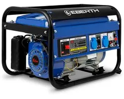 Groupe électrogène de secours EBERTH 3000 Watts avec moteur à essence 6,5 ch, 4 temps, refroidi par air, 2x 230V, 1x 12V, démarreur à lanceur, régulateur de tension automatique (AVR), protection contre le manque d'huile, voltmètre