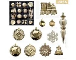 Set de Boules de Noël de Luxe K&R Ventures® – 60 pièces – Champagne Goud – Décoration pour sapin de Noël – Ornements brillants et mats dans une boîte – Décorations de Noël en plastique incassable – Pour sapin de Noël et Nouvel An