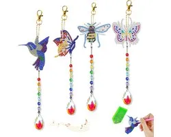 Diamond Painted Insect Wind Chimes with Crystal Stickers - Butterfly/Bee/Hummingbird Design - DIY Craft Kit for Clear Crystal Decorations - Fun and Colorful Gift