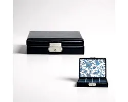 Cavill - Luxe Sieradenkoffer - Zwart Leer - Bloemenprint Organizer - Compacte Reiskoffer voor Ringen Oorbellen Armbanden - Duurzaam & Stijlvol