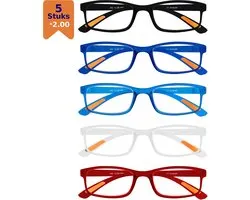 Lunettes de lecture Amazotti Milano +2,00 – Lunettes de lecture avec correction – Design italien Trendy – Femme et homme – Plastique – Set de 5
