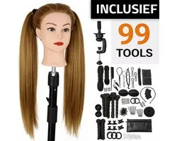 Tess - Oefenhoofd met Statief - 99 Accessoires - Kaphoofd voor Meisjes - Kappershoofd - Kappop voor Kinderen - Blond Haar - 70cm