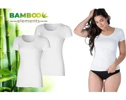 Bamboo Elements - T Shirt Dames - Bamboe - Ronde Hals - 2 Stuks - Wit - Anti Zweet Shirt Dames - Bamboe Ondershirt - Onderhemd Dames Shirts Korte Mouw - Extra Lang