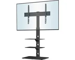 Support TV universel au sol pour Escrime plats incurvés LED OLED LCD Plasma de 30 à 70 pouces, support TV haut réglable en hauteur avec Planches en Glas trempé à 3 Tier jusqu'à 40 kg, VESA maximum 600 x 400 mm