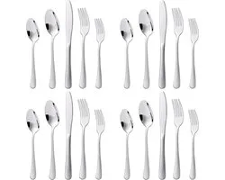 Cutlery Set for 4 People: 20 Pieces Stainless Steel Knife and Fork Sets, Mirror Polished Cutlery Set, Flatware Set, Dishwasher Safe, Silver