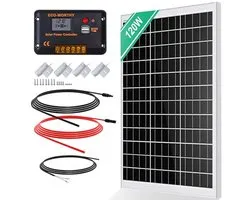 ECO-WORTHY 120W Solar Panel Set 120W 12V Monocrystalline Solar Panel + 30A Solar Charge Controller + 5M Solar Cable + Z Mounting Clips for Motorhome, Caravan, Household and Off-Grid System