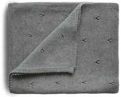 Mushie Deken Knitted Pointelle Baby Blanket - Grey Melange (op=op)