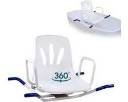Mobiclinic Lago - Chaise de bain pivotante - Chaise de douche - Chaise de baignoire pivotante - Siège de douche - Chaise de bain - Pour seniors - Dossier anatomique - Avec accoudoirs - Acier inoxydable