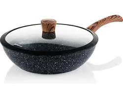 Westinghouse Wok Pan Induction - Ø 30 cm - Marbre Noir - Adapté à toutes les sources de chaleur - avec Couvercle