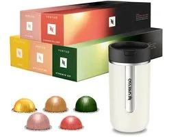 Capsules Nespresso Vertuo - Assortiment Morning Boost + Travel Mug Vanilla Ice - 50 capsules de café