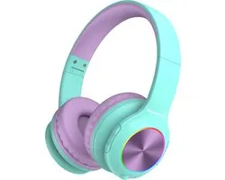 PowerLocus PLED Draadloze Koptelefoon Over-Ear voor Kinderen - LED lampjes - met Microfoon - Micro SD poort - Teal/Purple
