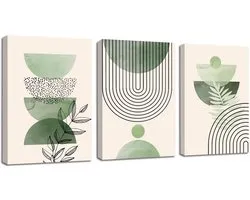 FajerminArt 3 Panelen Framed Salie groen Canvas Muurkunst, Modern Esthetische groene plant Muur KunstBoho Huisdecor Poster Canvas Schilderij voor Slaapkamer Woonkamer Klaar om op te hangen 40x60cmx3