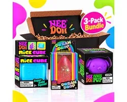 NeeDoh® Pack de 3 – Nice Cube + Gumdrop + Funky Pup – Squishy – Jouet Fidget & Anti-Stress