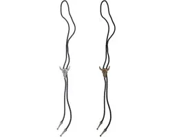 Stijlvolle Faux Leather Bolo Tie met Cow Skull en Texas Ranger Ster voor Mannen - Perfect voor Rodeo en Western Outfits