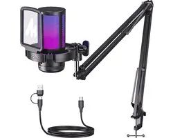 Maono DGM20S - Microphone de Gaming USB avec bras - Convient pour PC, Mac et Playstation - RVB - Zwart