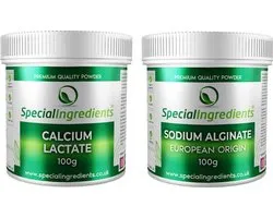 Calcium Lactaat (Lactate) & Sodium Alginaat (Natrium alginate) - 2 x 100 g - Sferificatie - Reverse Spherification - Moleculair Koken - Moderne Gastronomie - Kaviaar parels - Hersluitbare Potten - Recycled Plastic