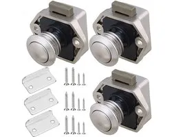 3x Push to Open knop - Camper Sluiting - Lade knop - Kast knop Caravan - Push to Open knop camper sluiting - Kastlade vangsloten - Sleutelloze deurvergrendelknop - Voor RV, jachten, laden, kastdeuren - Zilver