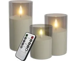 NAIZY 3x LED Kaarsen Kerstkaarsen Theelichtjes draadloos warm wit Kerstkaars met timerfunctie afstandsbediening kaars met clip, voor feestdecoratie bruiloft feest met Batterij, Transparant