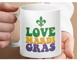 Mok Love Mardi Gras, Fleur de Lis Design, New Orleans Mug, Party Drinkware, Carnaval Geschenken, viering mok