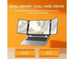 Ordinateur portable triple écran 16" + 10,5" + 10,5", Intel Core i7-1260P, 32 Go de RAM (jusqu'à 64 Go), 1 To de SSD (jusqu'à 4 To), Empreinte digitale et reconnaissance faciale, WiFi 6, RJ45, BT 5.2, USB-C complet, Aluminium – Windows 11