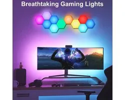 Panneaux lumineux hexagonaux - Lampes hexagonales 6 pièces - avec application et télécommande - Lampe LED - Applique murale à l'intérieur - Siècle des Lumières de jeu - 16 millions de couleurs