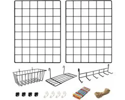 2-Pack Wall Rack with Accessories | Includes Basket, Rack and Hanging Rack | Memo Board Industrial | Photo Rack | For Student Room, Kitchen, Corridor, Living Room, Study, Bathroom, Toilet