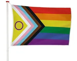 Progress Intersekse Vlag 100x150cm - LGBTQ+ Gay Pride Flag Regenboog - Kwaliteitsvlag - Geschikt voor buiten