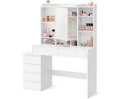 VASAGLE KAILYN Collection - Dressing Table with LED Lighting, 40 x 118 x 145 cm, Dressing Table with Mirror, Cosmetic Table with Drawers, Adjustable Shelves, Modern, Cloud White RDT624WB01