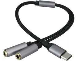 kwmobile Répartiteur USB-C pour casque USB-C vers double prise Aux 3,5 mm - Répartiteur Audio en nylon noir