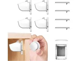 Magnetic Safety Lock with Key for Cupboard and Drawers Child Lock - Invisible White Lock